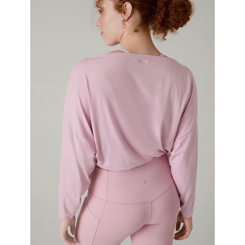 Athleta Cool Down long sleeve Women Pink Cinched Hem Boat Neck Activewear Top XL